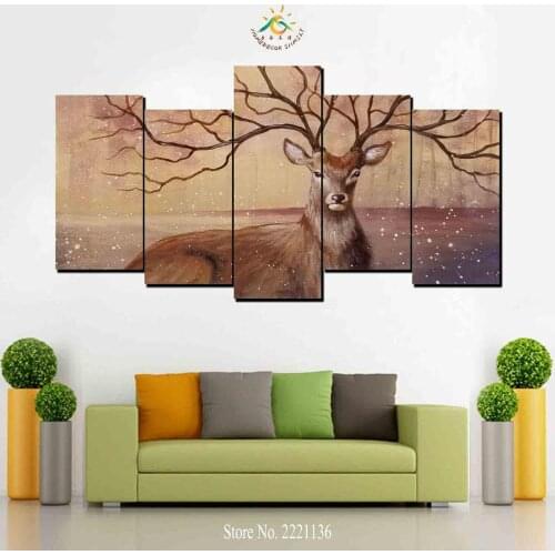 5 Pieces Deer Tree Like Dream Modern Wall Art Canvas Printed Painting HD Prints Modular Poster Wall Pictures for Home Decor
