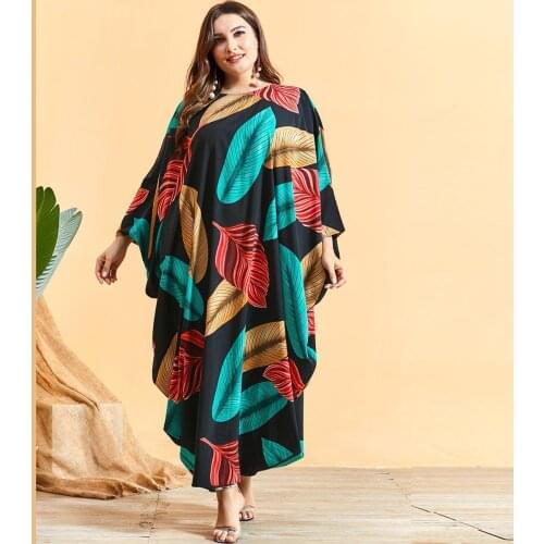 Aligaia Ramadan Eid Plus Size Print Bat Sleeve Dress For Women 2021 New Dubai Turkey Islam Muslim Long Maxi Dress Kaftan Dresses