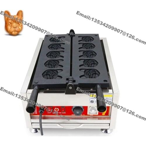 Free Shipping Commercial Use Non Stick 110v 220v Electric 5pcs French Bulldog Head Waffle Maker Baker Machine Iron