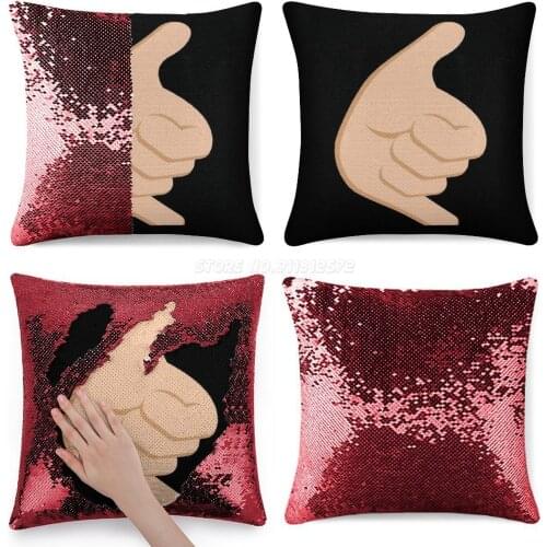 Call Me Sign , Finger Gesture Sequin Pillowcase Throw Pillow Case 40cmX40cm Face Fun Funny Cute Graphic Designer Smile Costume T