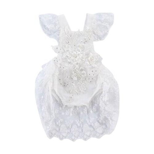 Newborn Baby Girls Clothes 3D Floral Lace Romper Ruffle Sleeveless Lace Bodysuit Pearl Decor Summer Princess Childrens Clothing