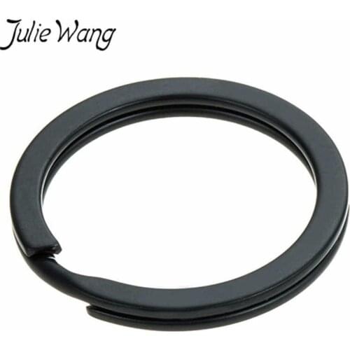 Julie Wang 20PCS 25/28/30/32mm Iron Black Round Key Ring Keychain Split Ring Keychains Key Chains Jewelry Making Accessory