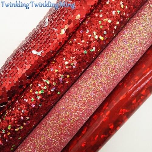 RED Glitter Fabric, Iridescent Faux Fabric, Reversal Double Face Sequins Fabric Sheets For Bow A4 21x29CM Twinkling Ming XM930
