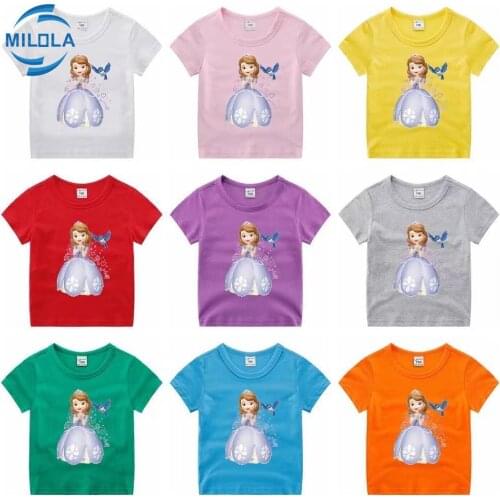 Sofia Summer Girls T-Shirts Cartoon Disney Print Baby Girls Short Sleeve T Shirt Kids Girls Cotton Tops Tees Children Clothes