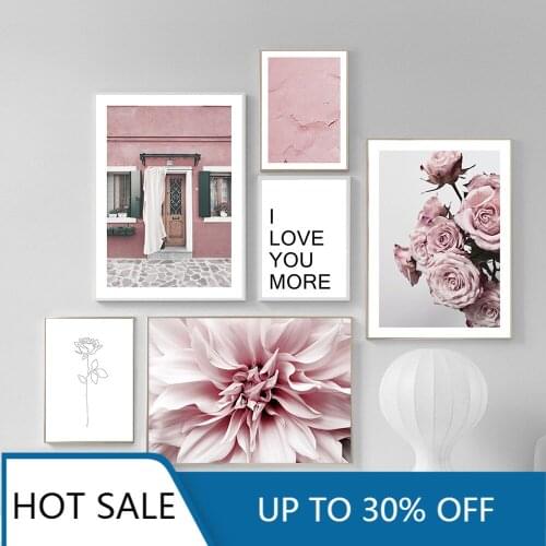 Islamic Wall Art Canvas Painting Poster Pink Flower Landscape Print Quotes Posters Nordic Wall Decor Pictures Living Room Decor