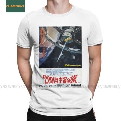 Mens T-Shirt Japanese 2001 A Space Odyssey Cotton Tee Shirt Short Sleeve Stanley Kubrick Sci Fi Movie T Shirts Round Collar Top