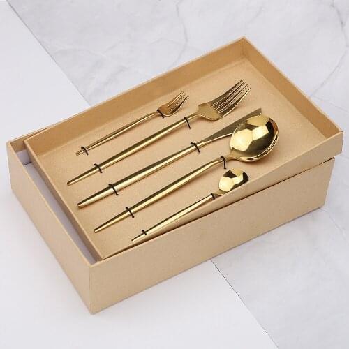 Cutlery Set Gold Stainless Steel Tableware Golden Cutlery Sets Spoons Knives Forks with Gift Box Dinnerware Spoons Set