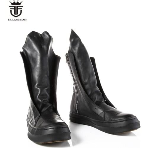 Real Picture Full Real Leather Owen High Street Zip Men Boots Rock Fashion Euro Catwalk Harness Boots