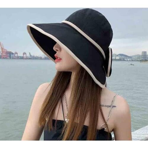 New Summer Sun Hats For Women Large Brim Bowknot Caps Foldable Anti-UV Beach Hat Sun Hats Fashion Female Bucket Hat