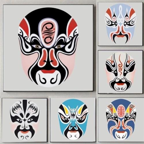 Opera Rap Peking Posters and Opera Facial Makeup Mold Canvas Painting Poster Print Pictures Sun Wukong Mask Full Face Home Decor