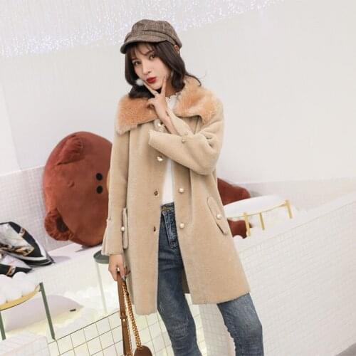 Womens Real Fur Coat Autumn Winter Real Wool Fur Jacket Korean Sheep Shearing Fur Coats for Women Manteau Femme 1802 KJ6162