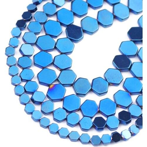 Flat Hexagon Hematite Natural Stone Blue Spacer Loose Beads For Jewelry Making Diy Charms Bracelet Necklace Accessories 4/6/8MM