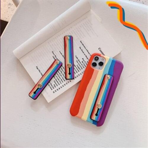 Wristband Finger Ring Grip Mobile Phone Holder Stand Push Pull Sticker Paste Rainbow Color Hand Band Car Phone Holder Bracket