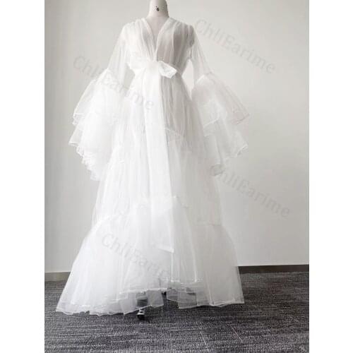 Bridal Boudoir Gown Tulle Illusion Sexy Trumpet Sleeves Long Suit Custom Bathrobe