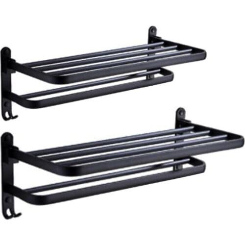 Punch-free Wall Mount Bathroom Towel Storage Rack Double-layer Waterproof Rustproof Wall Shelf Floating Strong Bearing Cabinet D