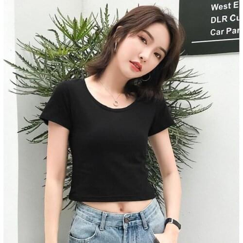 Summer Slim Women Tank Tops Solid Color Short Top Sexy Fashion Female Black White Short Sleeve U Neck Tops For Girls S~2XL