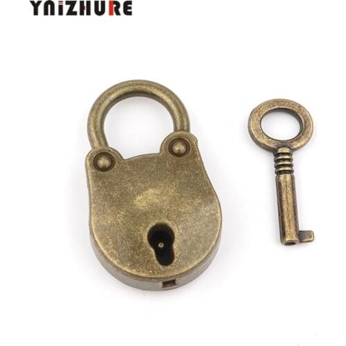 YNIZHURE Vintage Padlock Old Style Lock Notebook Luggage Belt Antique Bronze Plated Padlock With Key Suitcase Locks Hardware