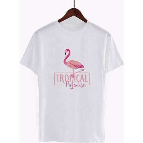 Ladies T-shirt Summer Fashion 2021 Vegetarian Harajuku Beautiful Animal Flamingo Print Short Sleeve Basic Loose White T-shirt