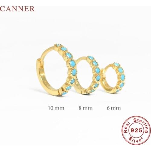 CANNER 6-10MM Turquoise Earrings Hoops 925 Sterling Silver Earrings For Women Silver Jewelry Earring Pendientes Brincos