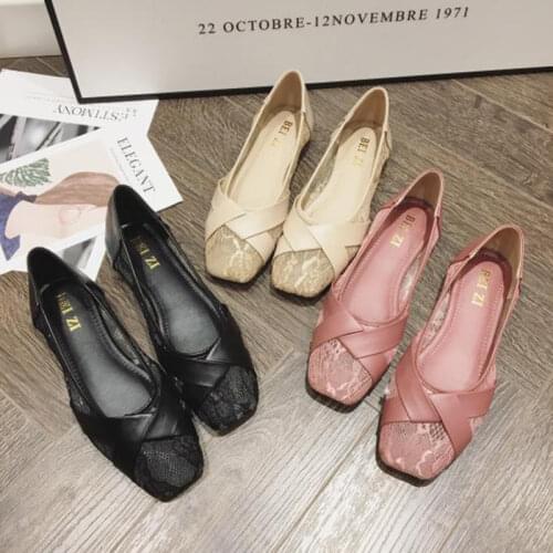 2021 Summer Flats Women Lace Shoes Elegant Office Ladies Boat Shoes Casual Women Flats Black Pink Footwear