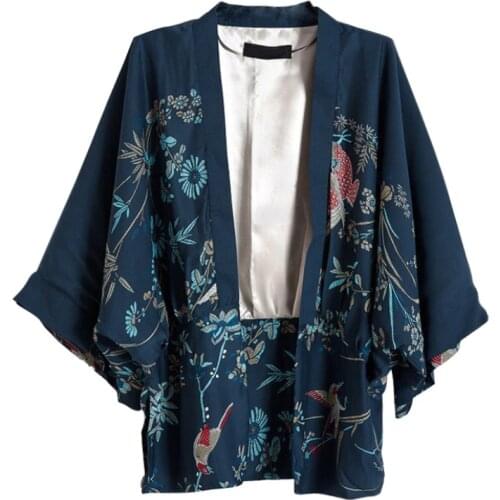 Harajuku Cardigan Summer Women Japanese Kimono Phoenix Printed Bat Sleeve Loose Cardigan Sun Protection Blouses