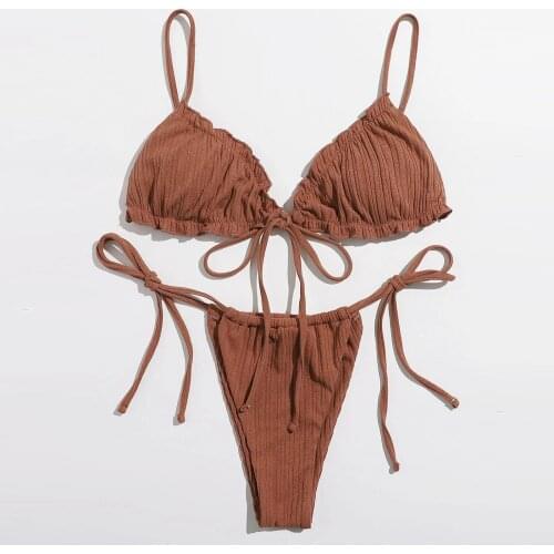 Women Plus Size solid bikini set bandage micro Swimsuit sexy high cut Beachwear Padded Swimwear Two Piece mini bikinis Female