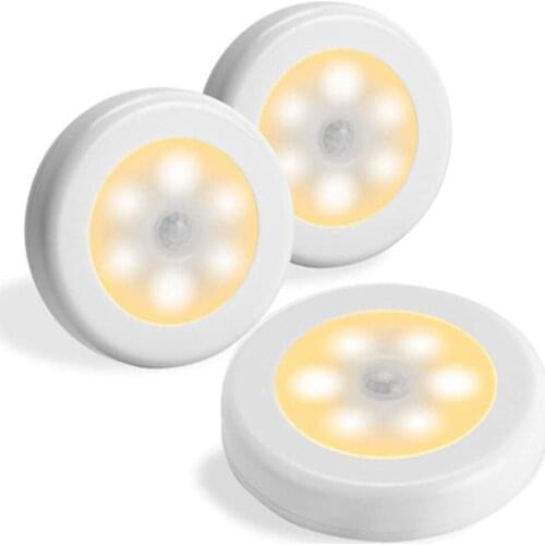 2021 6LED PIR Motion Round Sensor Cabinet Light Auto Smart Night Lamp LED Lights for Home Bedroom Closet Kitchen Wardrobe Light