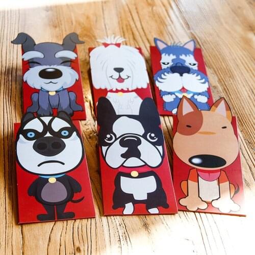 6pcs/set Cartoon Dog Overseas Chinese New Year The Spring Festival Traditional Custom Paper Red Envelopes Money Bag Kids Gift