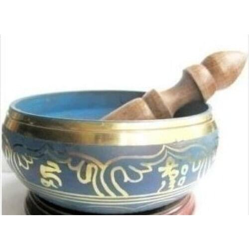 88mm Collectibles beautiful Tibetan Buddhism Cuprum Mantra Singing Bowl Antique Garden Decoration Silver Brass
