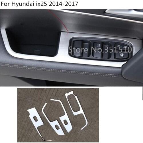 Car Stainless Steel Door Window Glass Panel Armrest Lift Switch Button Trim Frame For Hyundai Creta IX25 2014 2015 2016 2017