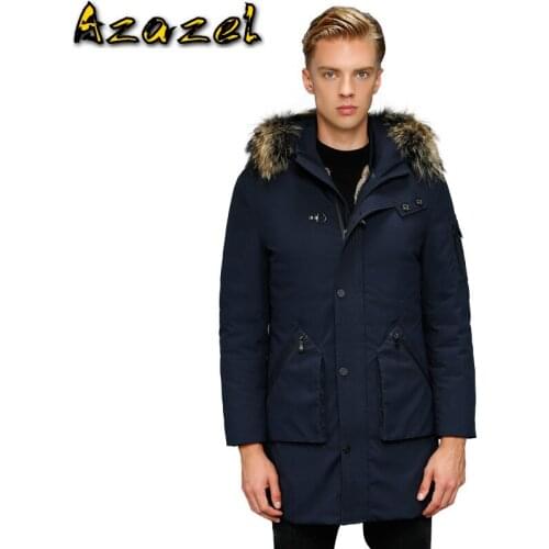 Azazel Mens Winter Down Jacket Parka Real Rabbit Fur Liner White Goose Down Jacket Raccoon Fur Collar Warm Coat Parkas KJ3102