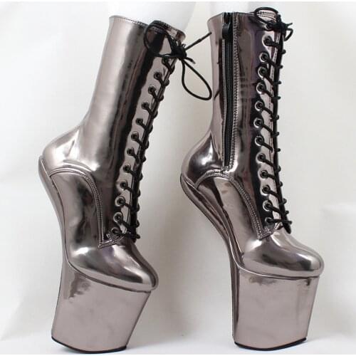 Lady 20CM Platform Heelless Boots Punk Nightclub Queen Dance Shoes 10Colors Sexy Plus Size 34-46 Patent Leather