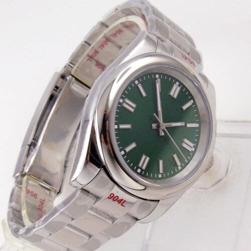 36mm Green Japan MIYOTA 8215 Luminius Index Selfwinding Men Watch Polished Bezel Brushed Oyster Band Baton Hand