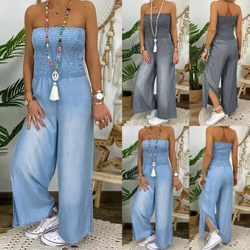 Women Jumpsuit Plus Size Overalls Off Shoulder Denim Bodysuits Faux Romper Women Baggy Playsuit Playsuits штаны Dropshipping#L