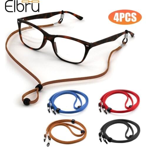 Elbru Durable PU leather Eyeglass Strap Black Red Brown Blue Reinforced Anti-Slip Clip Loop Ultralight Adjustable Glasses Cord