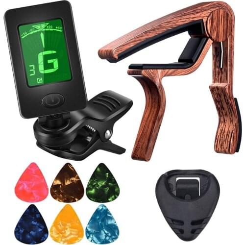 Guitar Capo Tuner Fit for Ukulele Violin Electric Bass Acoustic Guitar with Picks and Pick Holder Guitar Accessories