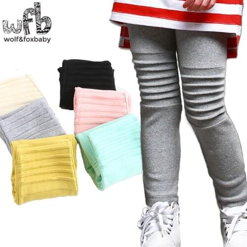 Retail 3-10years Cotton solid pleated girls ankle length clothing kids leggings children summer spring fall