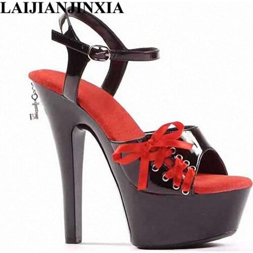 LAIJIANJINXIA New Patent Leather Spring Summer Shallow Mouth Shoes 15CM High-Heeled Sandals Crystal Dress Shoes Party Shoes