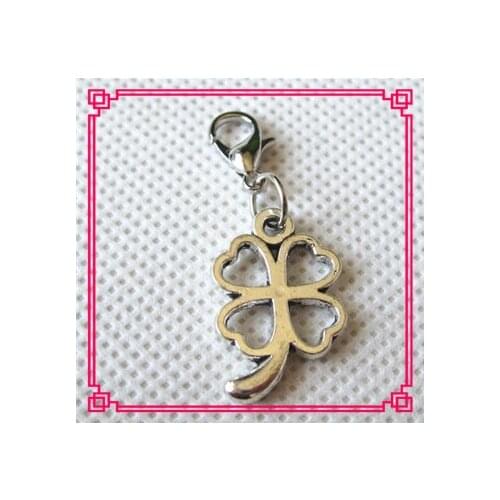 Hot selling 50pcs/lot four leaf clover dangle charms lobster clasp charms for glass floating lockets