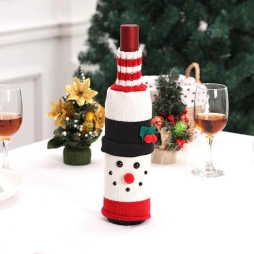 2 Pcs Cute Christmas Wine Bottle Cover Knitted Wine Bottle Sweater for Holiday Party Christmas Table Home Decoration