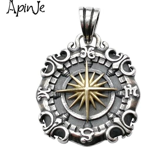 Apinje 925 Sterling Silver Necklace Pendant Men Women Star Flower Hip Hop Rock Gothic Punk Fine Jewelry