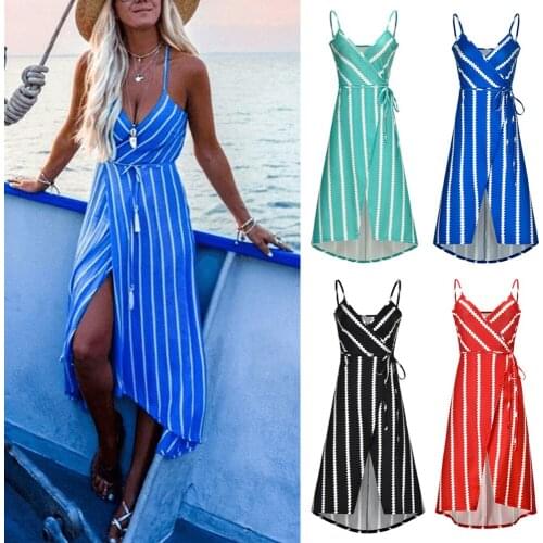 Womens V-Neck Dress Strappy Tropical Ladies Summer Pastels Backless Midi Swing Sundress