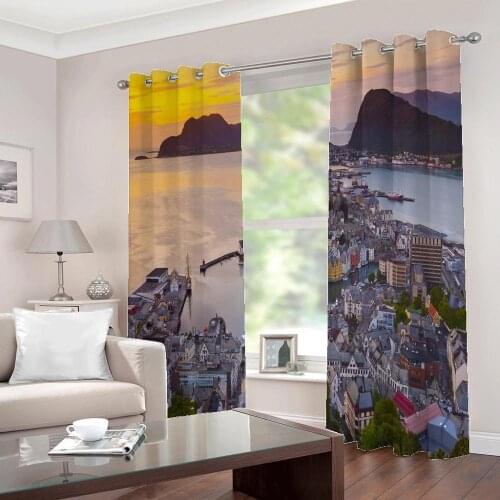 Custom photo curtains 3d European seaside city architectural landscape home decor Living room Bedroom Drapes Indoor Sets