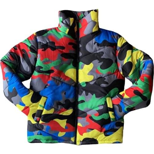 Women Men Winter Turtleneck Down Coat Colorful Camouflage Printed Puffer Jacket Warm Thicken Padded Full Zipper Outwear