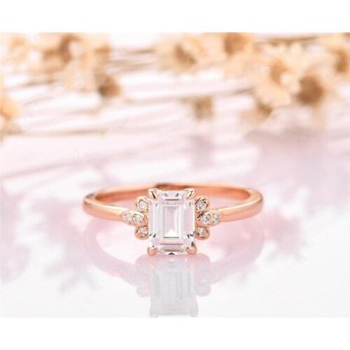 RandH 14K Solid Gold 1.0 Carat 7*5mm Emerald Cut Art Deco Moissanite Delicate Rings For Women Wedding Engagement Womens Rings