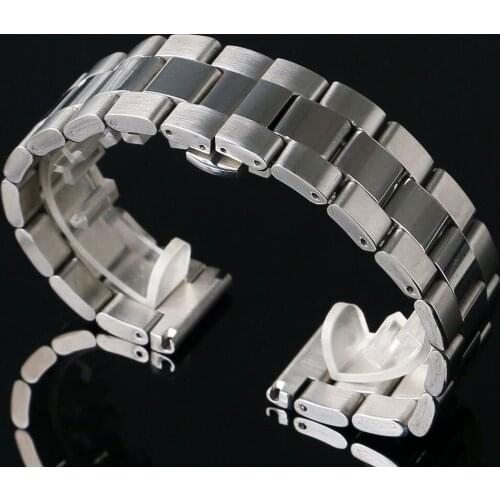 22mm Silver Solid Link Stainless Steel Wrist Watch Band Deployment Buckle With Push Button Strap Bracelet Men Women GD013822