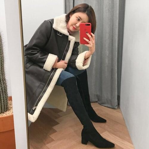 Square Toe Thick Heel Over The Knee Boots Autumn/winter High Heel Size 33-42 Black Fashion Stovepipe Zipper High Boots