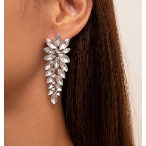 SHIXIN Shiny Full Rhinestone Designer Earrings for Women Long Crystal Drop Earrings Wedding Earrings for Brides Fashion Jewelry