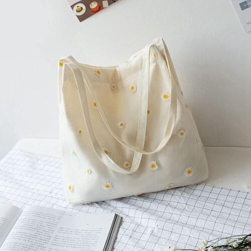 Spring Summer New Canvas Bag Womens Shoulder Bag INS Lace Mesh Small Daisy Cloth Bag Hand Bag Shopping Bag