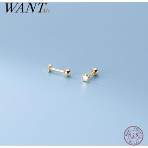 WANTME 925 Sterling Silver Fashion Simple Sweet Star Rotating Beads Mini Small Earrings for Student Teen Body Piercing Jewelry